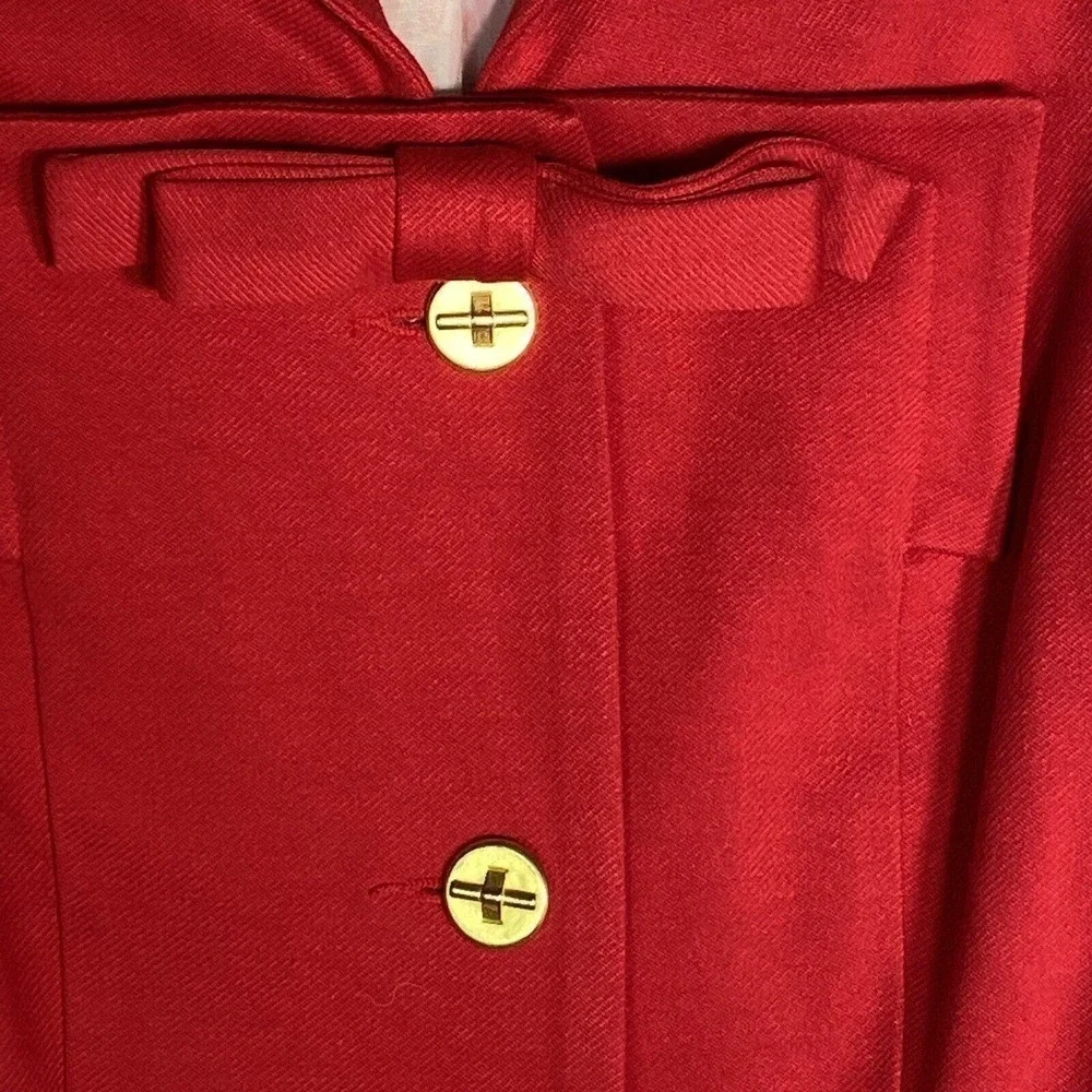 Cabi Red Blazer Jacket Women Sz 6 Bow Gold Buttons
